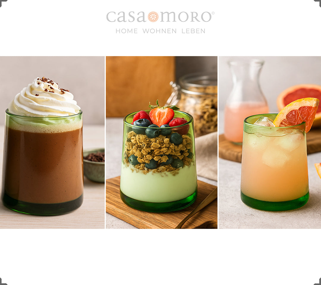 Verre vert rempli de dessert - idéal pour les crèmes et mousses en couches