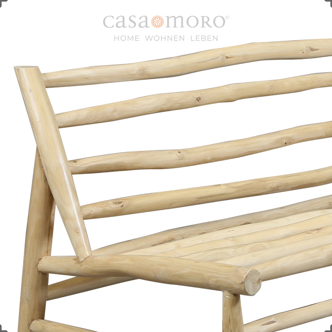 Canapé trois places 180 × 86 × 72 cm, structure en branches de teck avec coussins d'assise et de dossier