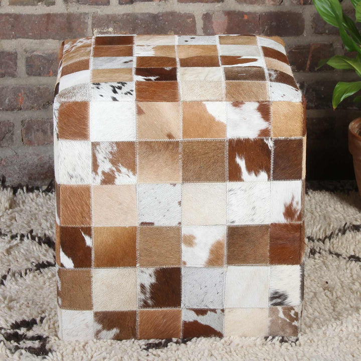Pouf en patchwork de fourrure Jaspal