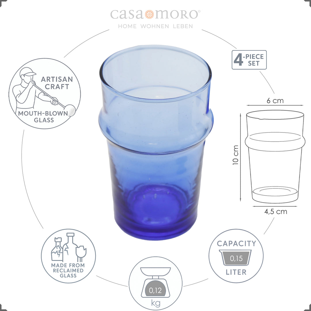 Blauw glas met grafische weergave van afmetingen en volume - ideaal voor espresso of macchiato