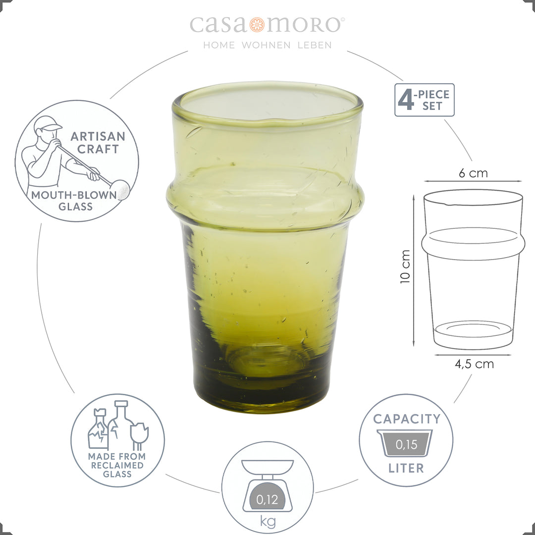 Mundgeblasenes Gläser Set in Honigbraun, 4 Stück mit typischer Struktur und organischen Linien