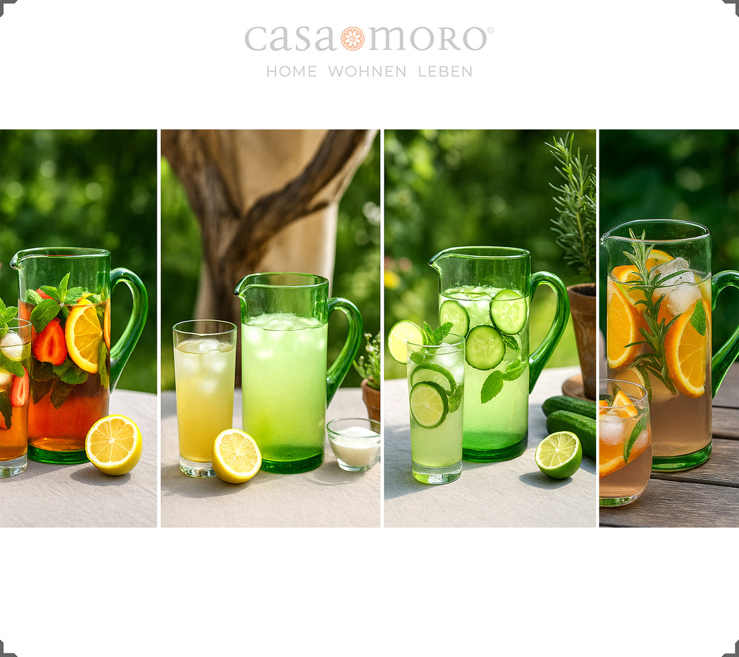 Glas-Karaffe mit feiner Struktur und elegantem Henkel – ausdrucksstark in Grün