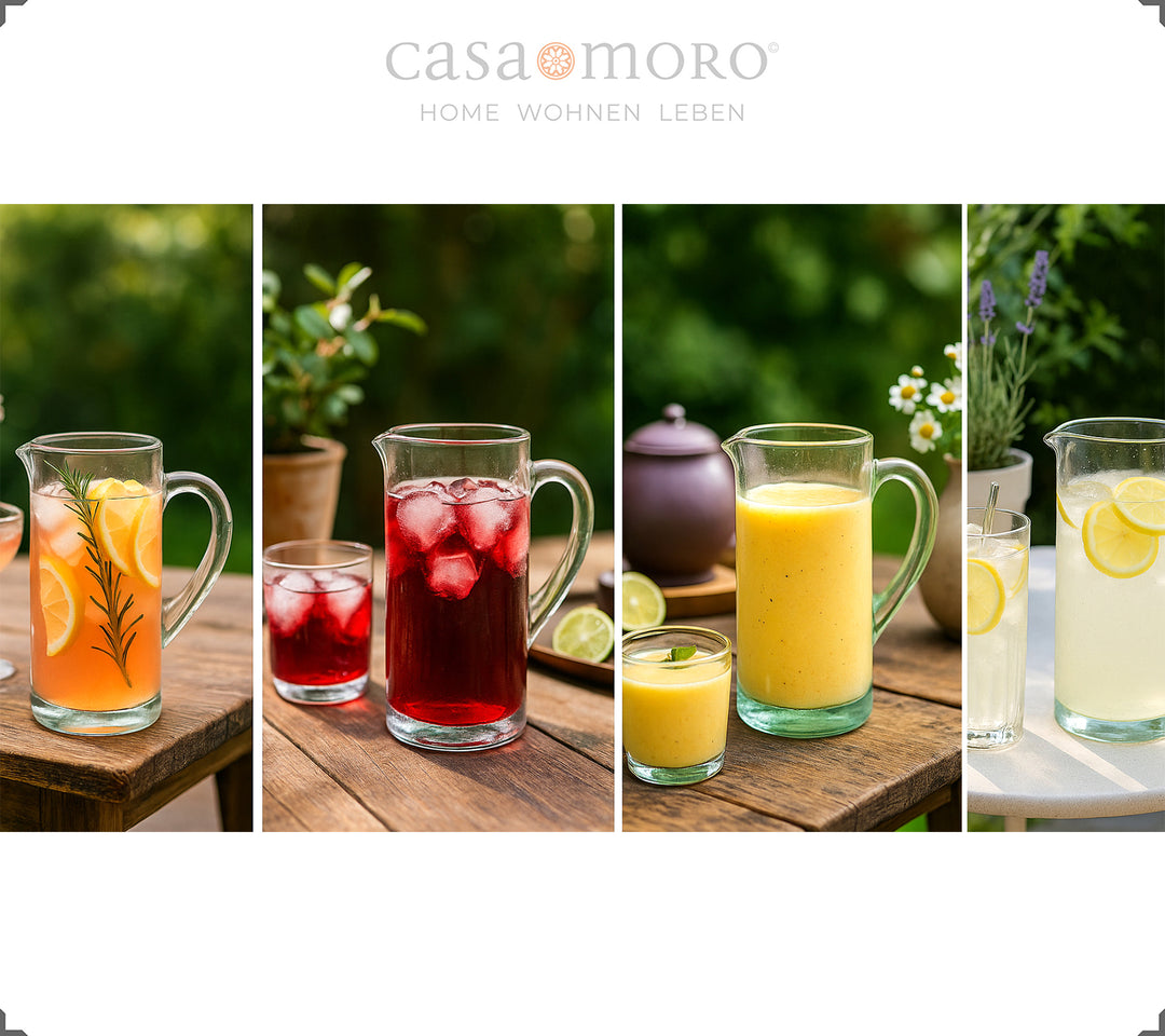 1 liter karaf met tuit - gemaakt van transparant glas met fijne structuur