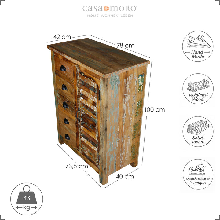 Maatschets van een dressoir van massief hout, hoogte 100 cm, breedte 73,5 cm, diepte 40 cm, geïsoleerd