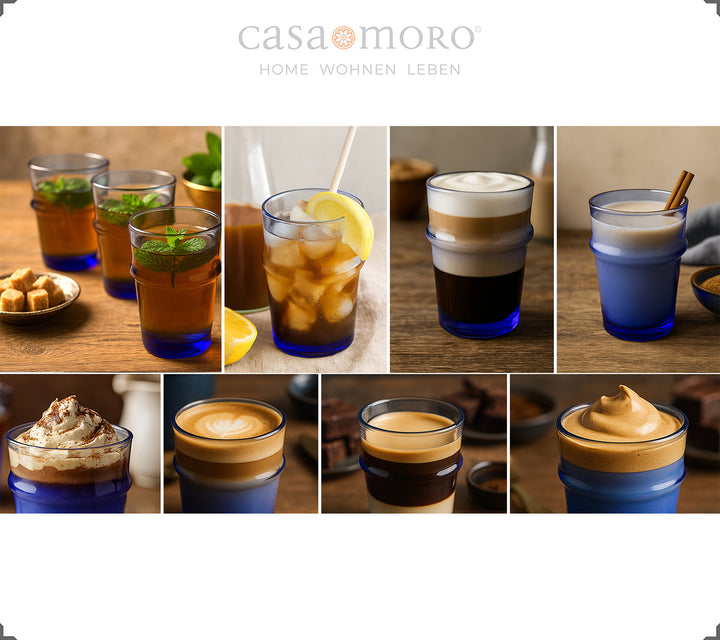 Close-up van glazen van blauwachtig glas - typisch oppervlaktebeeld van mondgeblazen koffieglazen