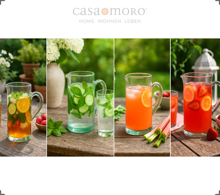 Transparante glazen karaf - inhoud 1 liter, met handvat en tuit