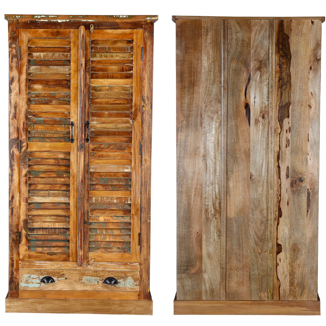 Kledingkast gemaakt van hergebruikt hout en massief hout in vintage stijl, vrijstaand voor slaapkamer of hal