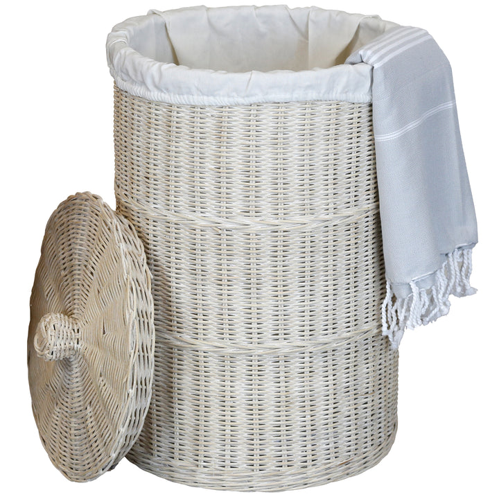 Panier de rangement blanchi à la chaux avec couvercle, en rotin naturel tissé à la main