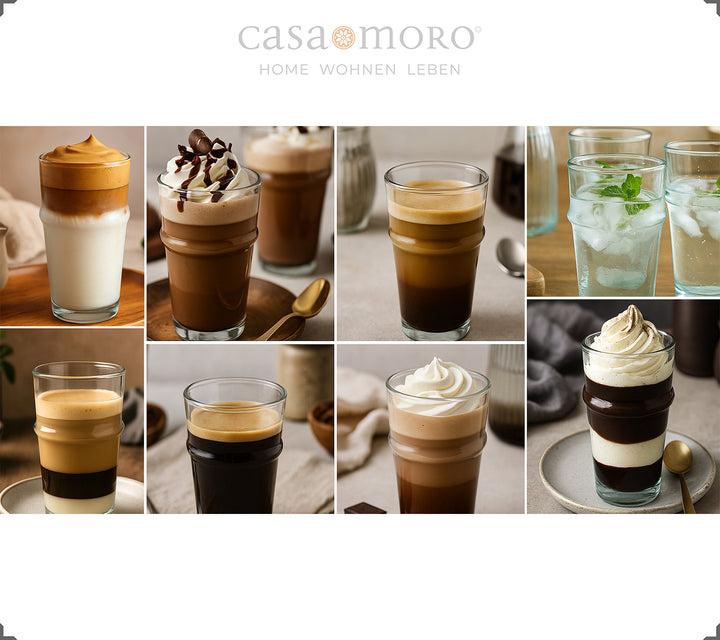 Ensemble de 4 verres à latte macchiato - soufflés à la bouche à partir de verre recyclé