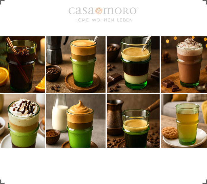 Latte Macchiato Gläser Set in Grün – 4 mundgeblasene Gläser aus Altglas