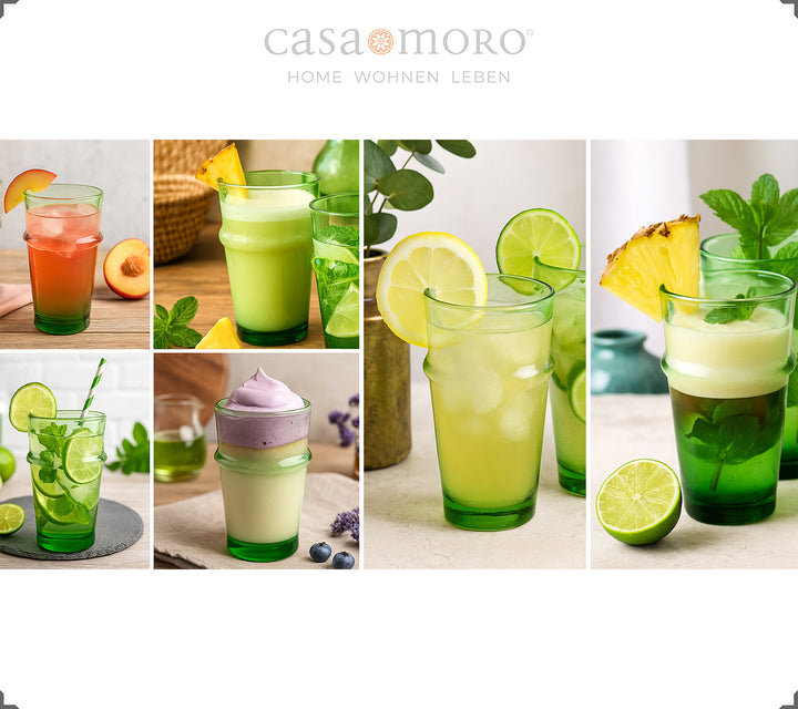 Latte Macchiato Gläser Set in Grün – 4 mundgeblasene Gläser aus Altglas