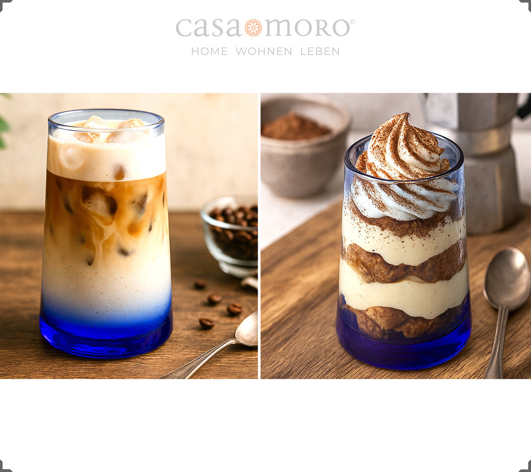 Set van 4 blauwe longdrinkglazen - geschikt voor ijskoffie, aperitieven of cocktails