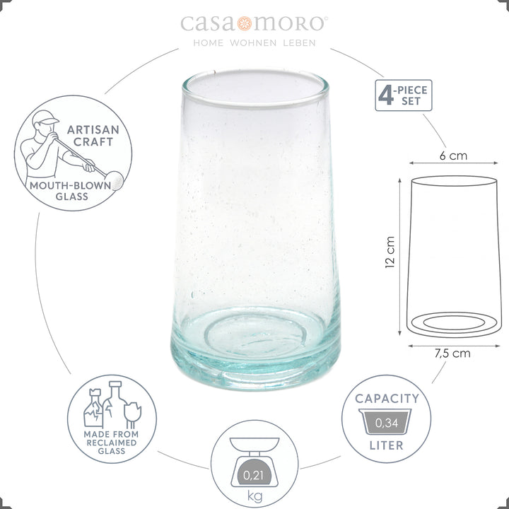 Longdrinkgläser aus klarem Recyclingglas – konisch geformt, stabil und elegant