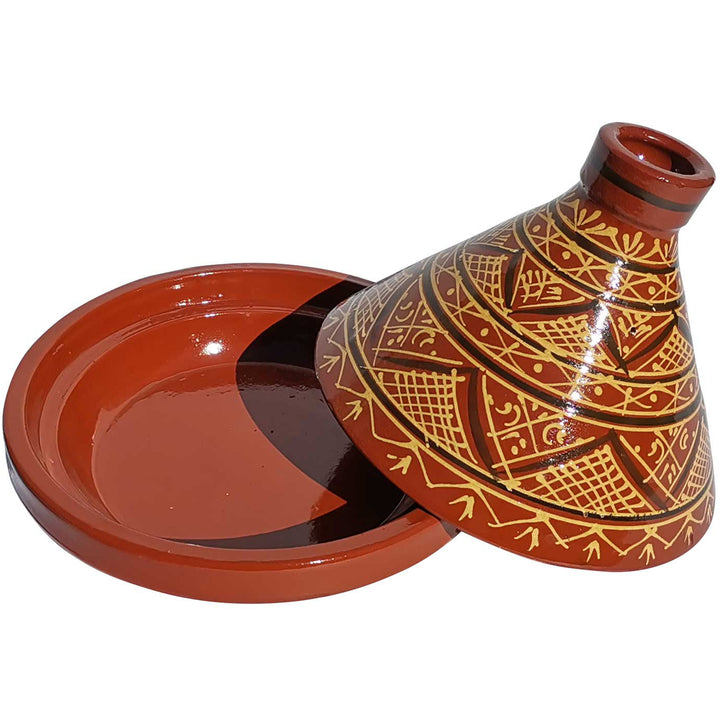 Geglazuurde Marokkaans Tajine Gemaakt van klei met patroon, traditionele kookpot voor kruidenrecepten