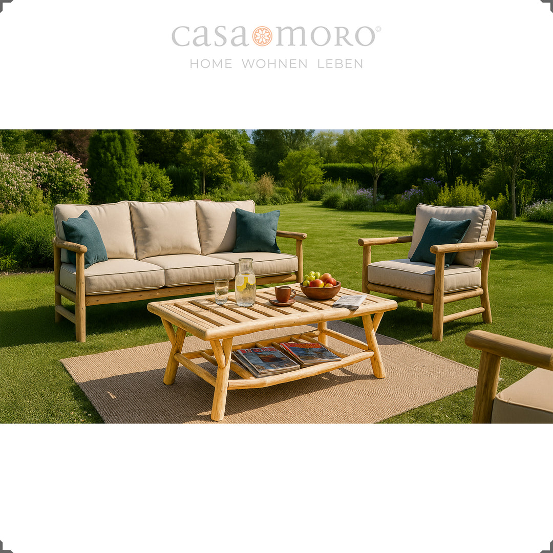 Table basse rectangulaire en bois, table robuste pour terrasse et canapé
