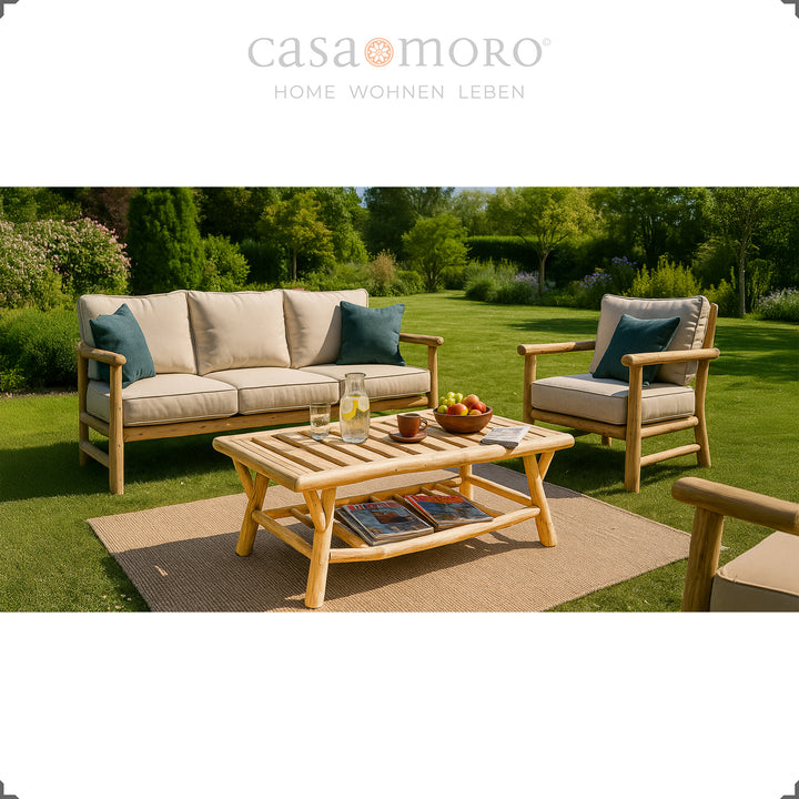 Table basse rectangulaire en bois, table robuste pour terrasse et canapé