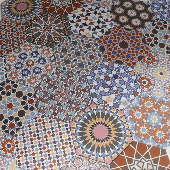 Carreaux patchwork oriental – hexagone 32,8x28,5 cm
