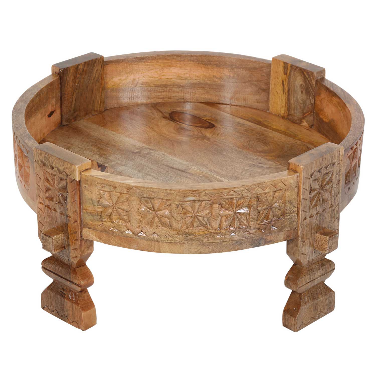 Ronde salontafel van massief mangohout - Chakki tafel handgesneden met ...