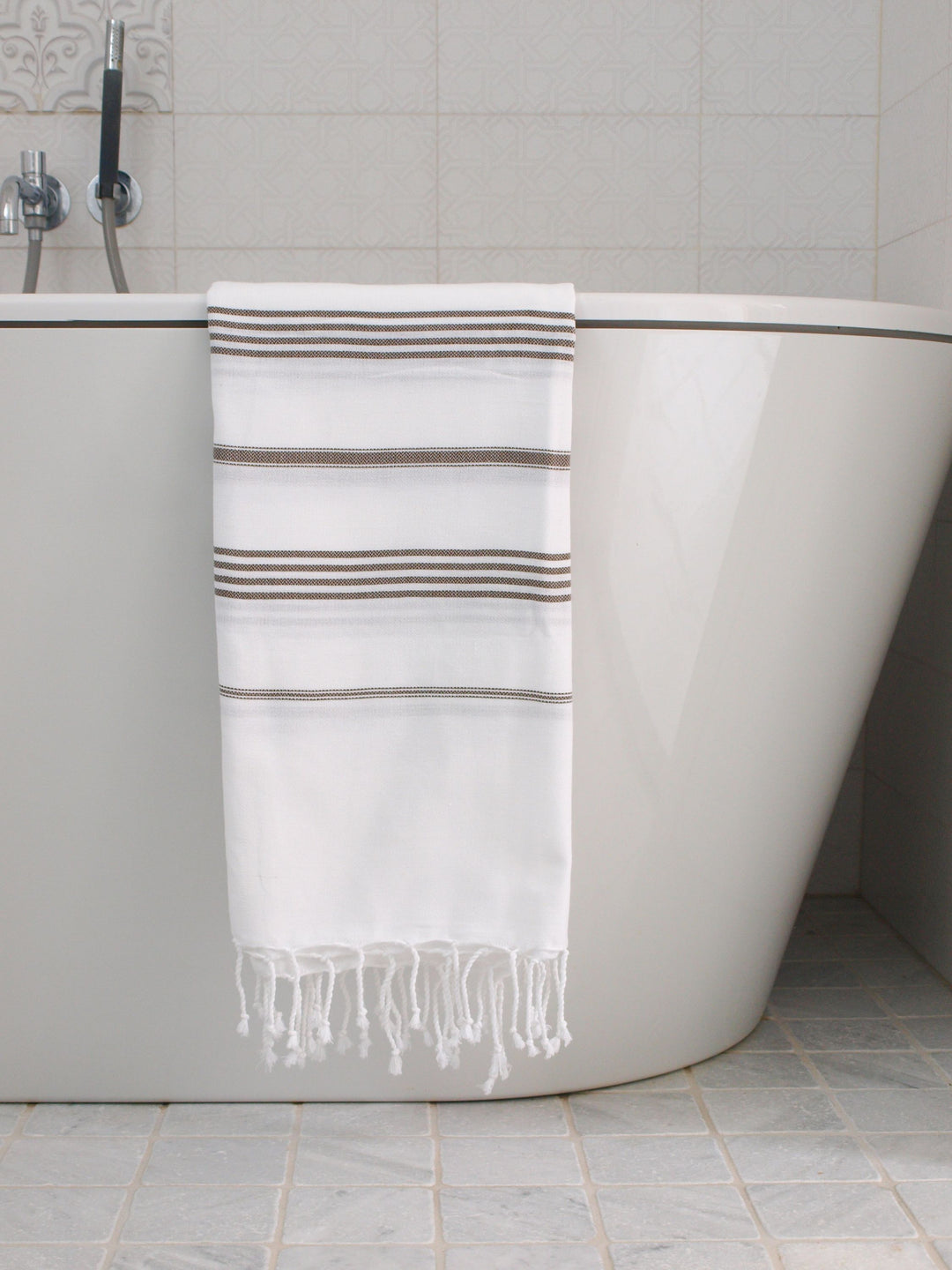 Serviette de hammam turque vert olive blanc
