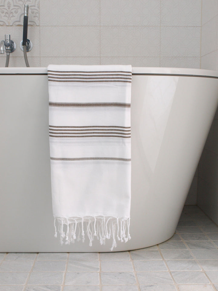 Serviette de hammam turque vert olive blanc