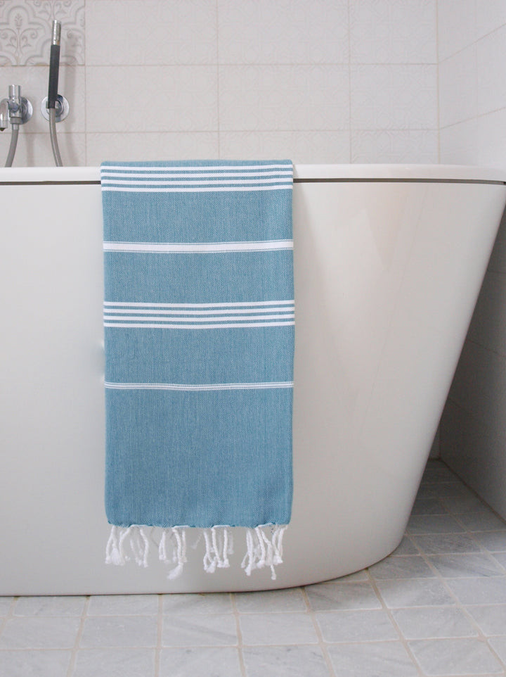 Serviette de hammam turque blanc pétrole