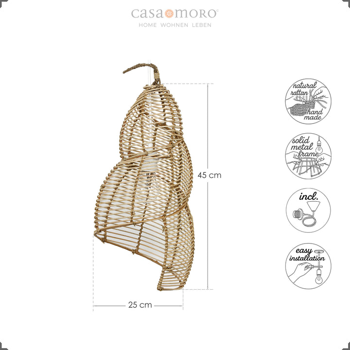 Lampe en rotin incurvée fabriquée à la main avec un tissage fin, comprenant un auvent et un câble