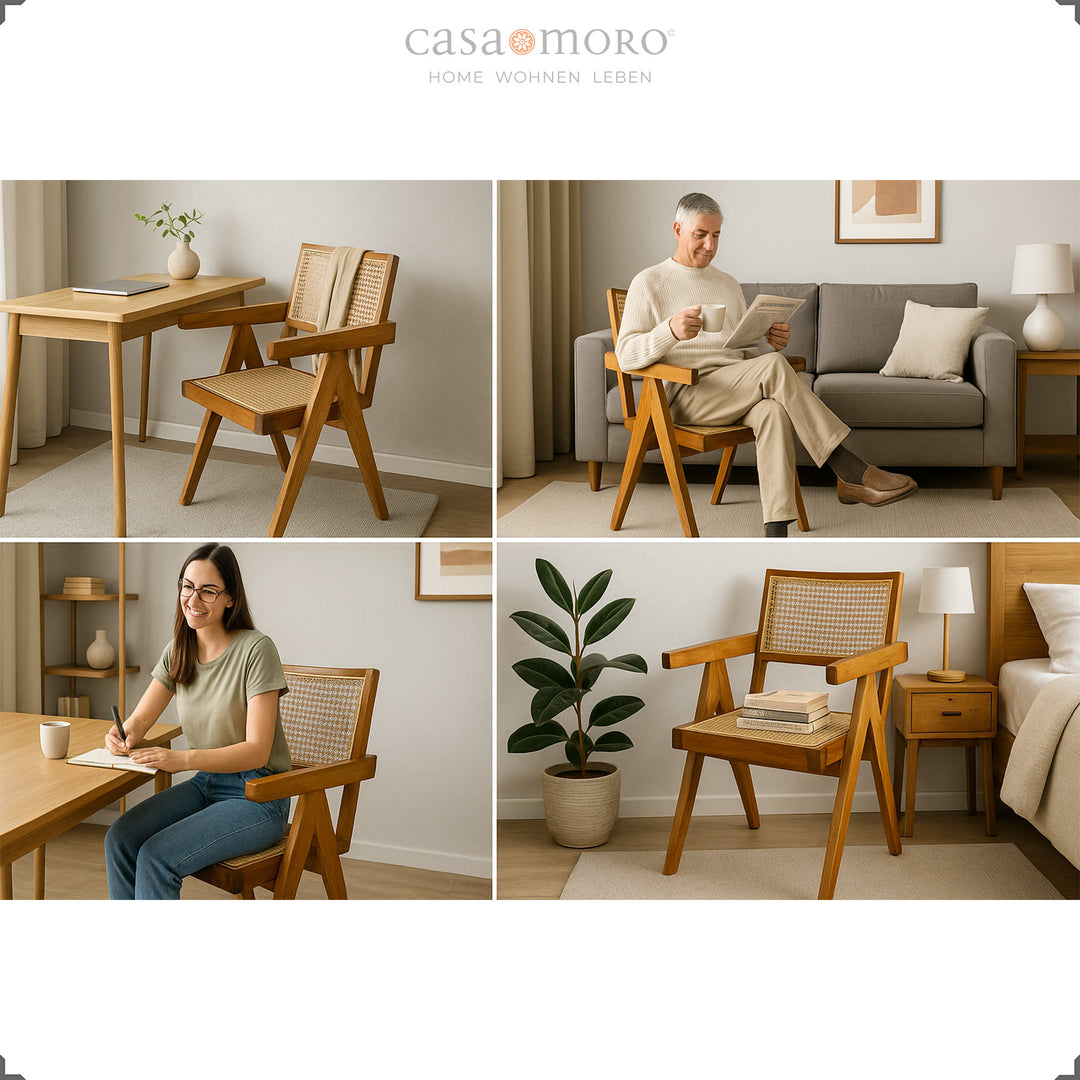 Fauteuil met Weens geweven in teak bruin, handgemaakt van hout en rotan - veelzijdig te gebruiken in de woonkamer, studeerkamer en slaapkamer