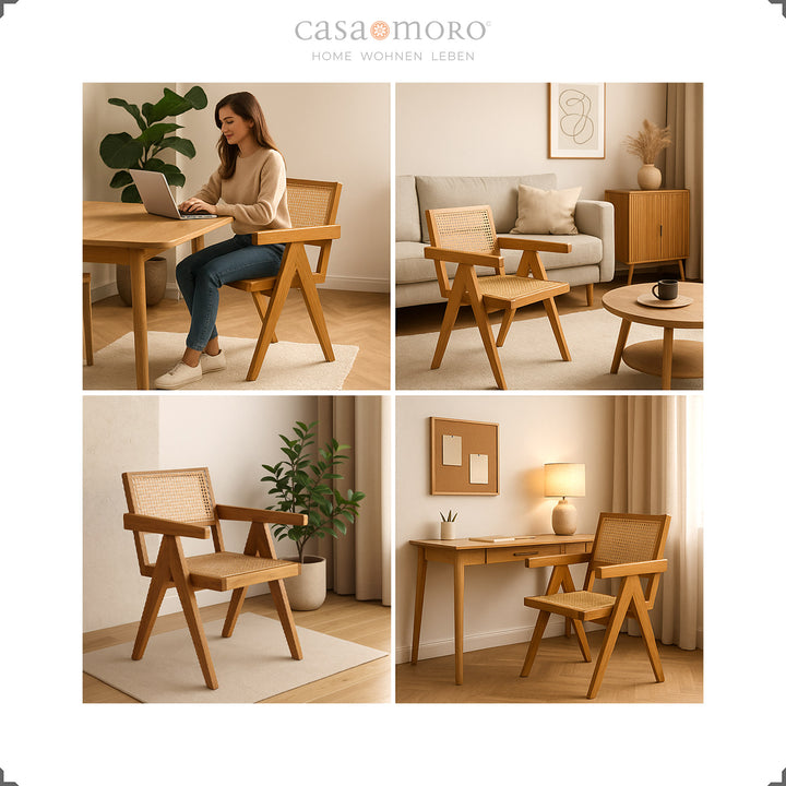 Fauteuil met Weens vlechtwerk van teakhout, veelzijdig inzetbaar als fauteuil in de woonkamer of studeerkamer