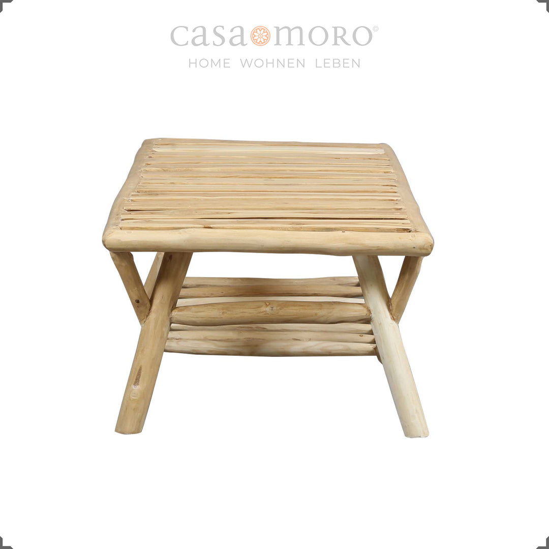 Table basse en bois massif, polyvalente dans le salon et le jardin