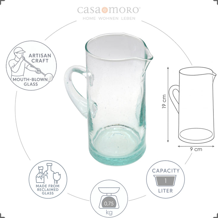 Karaf met vruchtensap en ijs - gemaakt van helder, handgeblazen glas