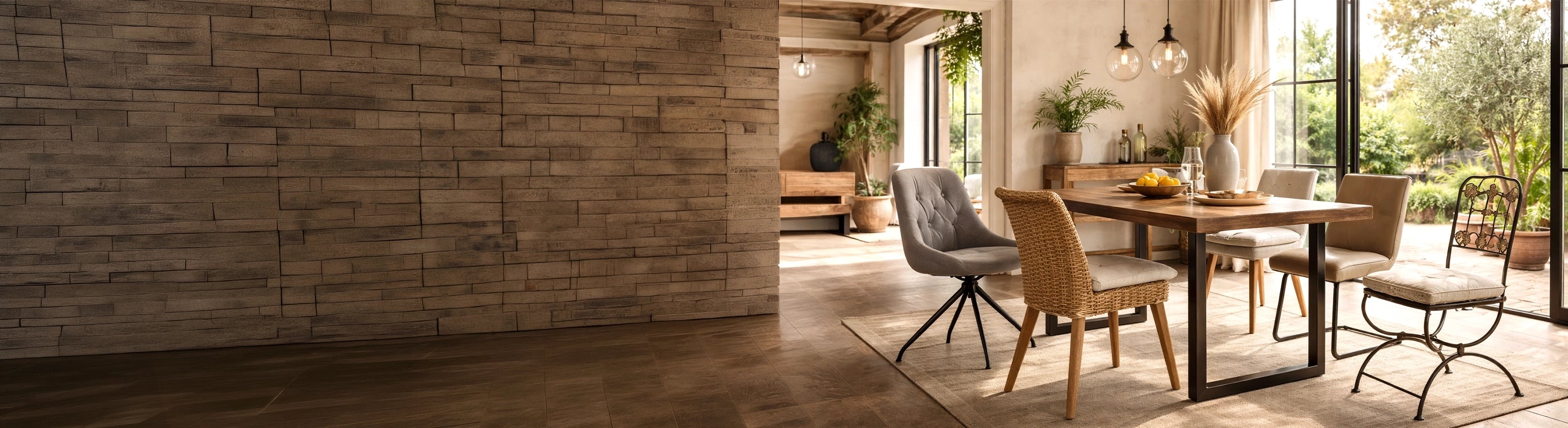 Chaises – Diverse stoelen van metaal, hout, rotan en stoffering aan de eettafel in de woonkamer - combinatie van eetkamerstoelen voor modern wonen