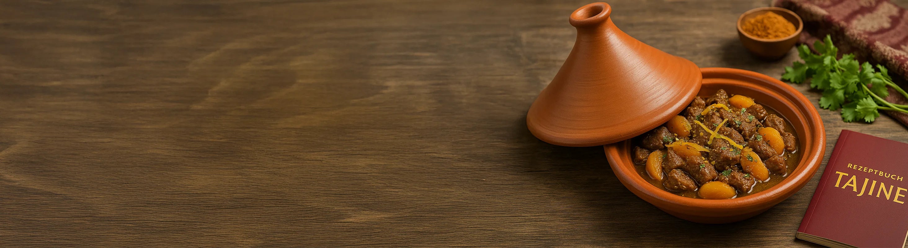Tajine kookpot – Tajine op een houtskoolwarmer (Majmar), klaar om buiten te koken - omringd door oosters