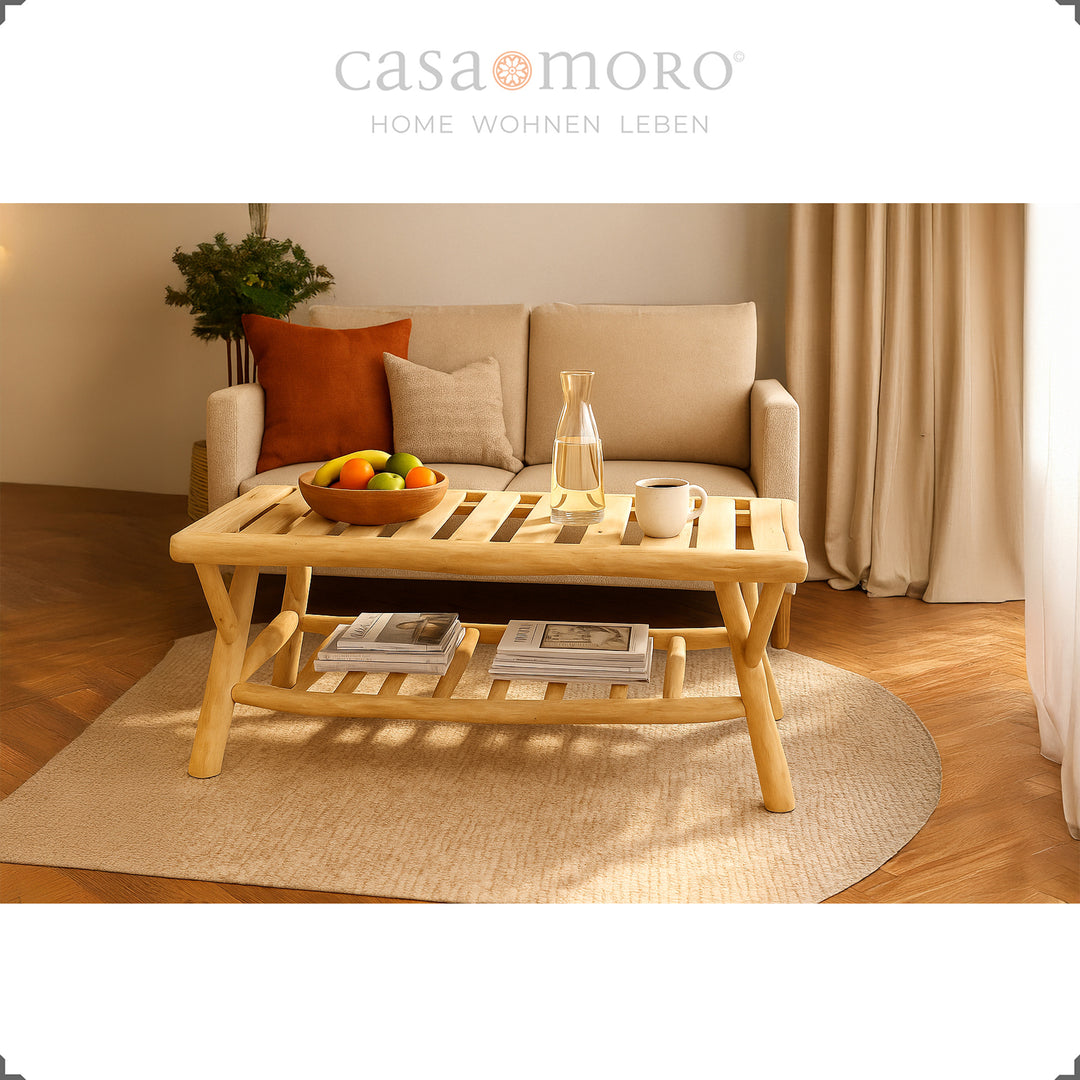 Table d'extérieur rectangulaire en bois, s'harmonise avec le salon de jardin