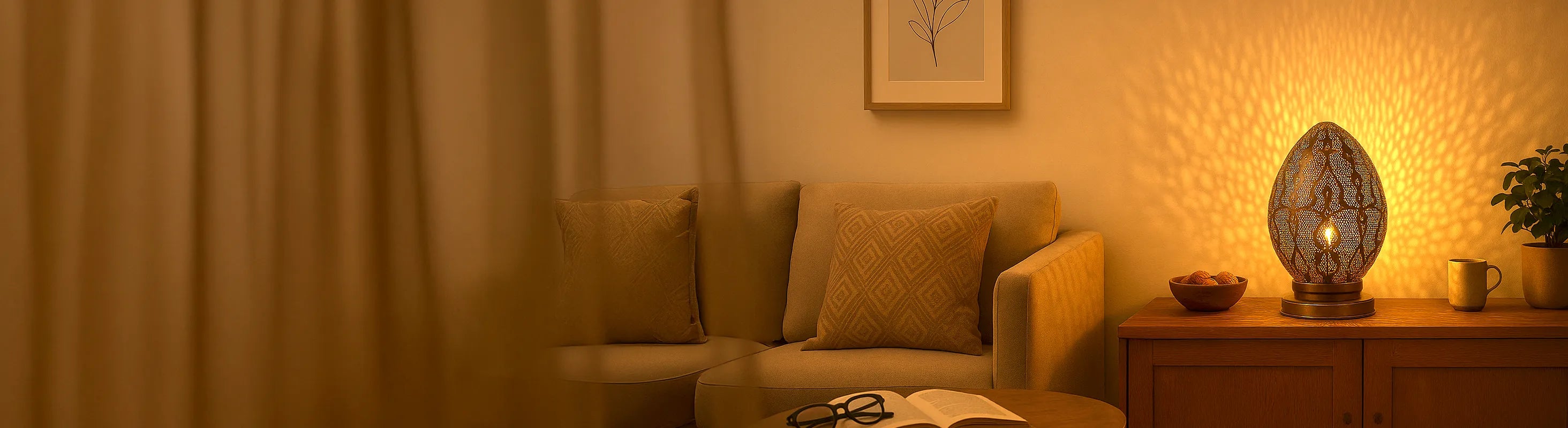 lampes de table – Salon avec lampe de table en métal faite à la main - éclairage d'ambiance sur le buffet à côté du canapé