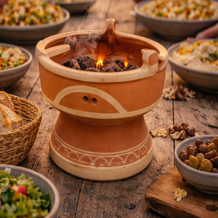 Mejmar kleiwarmer voor houtskool, Marokkaanse tafelgrill met open sintels zonder Tajine