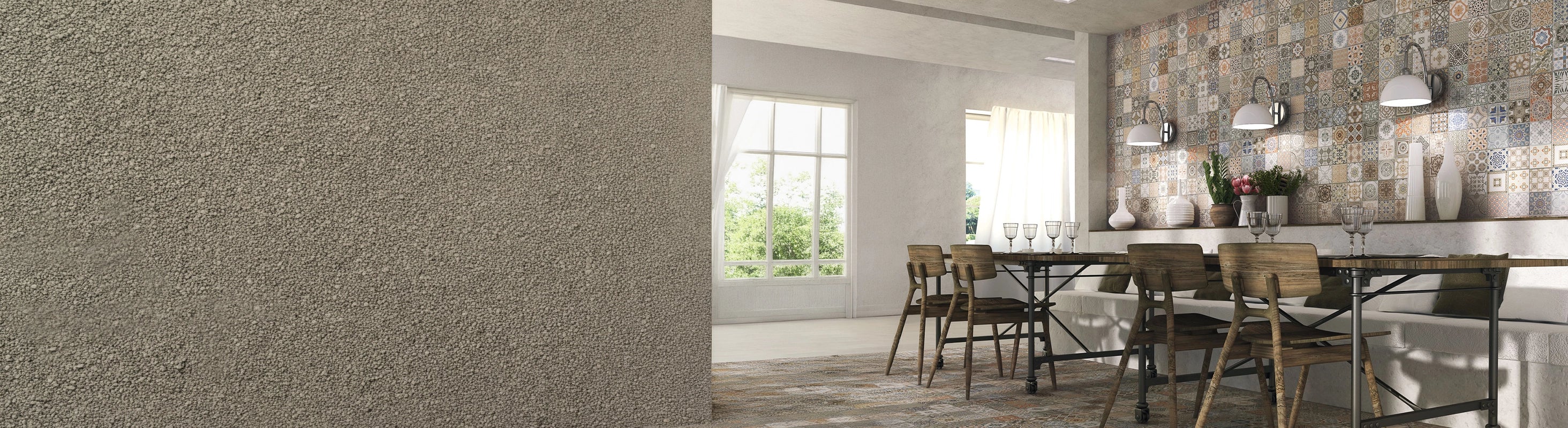Carrelage mural – Tegels met een patchworkpatroon in de eetkamer - Mediterrane keramische tegels voor de keuken, badkamer en stijlvol interieur