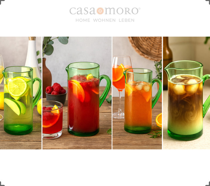 Wasserkaraffe 1 Liter mit Ausgussnase – handgefertigt aus grünem Altglas