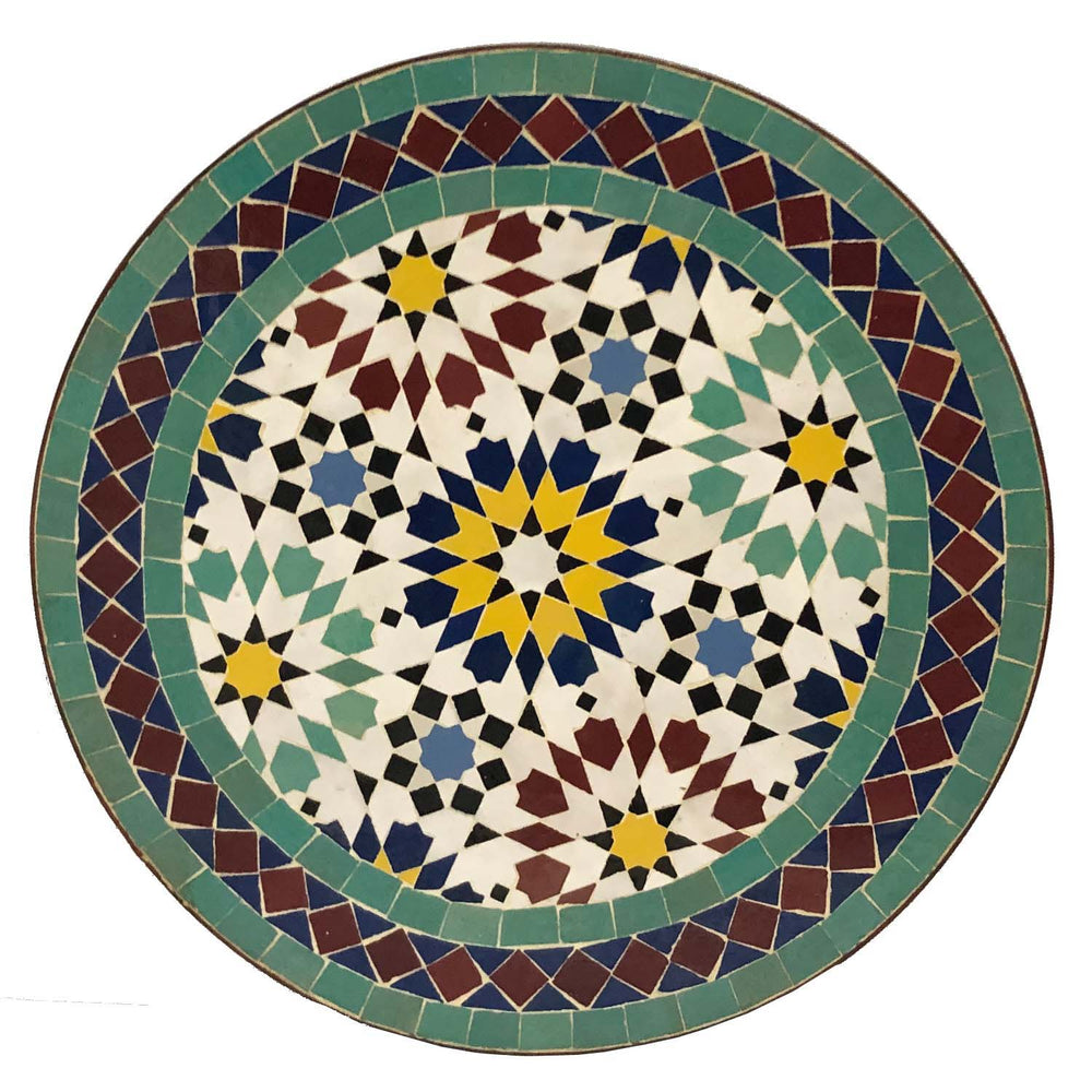 Ronde tafel 45 cm met groen Zellige mozaïek in jade, mint en zwart voor woonkamer of terras