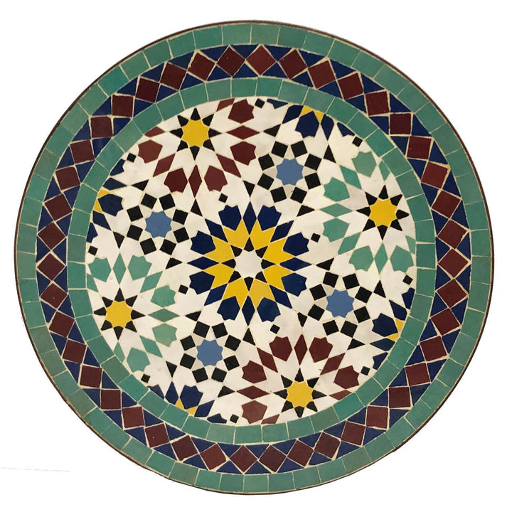 Ronde tafel 45 cm met groen Zellige mozaïek in jade, mint en zwart voor woonkamer of terras