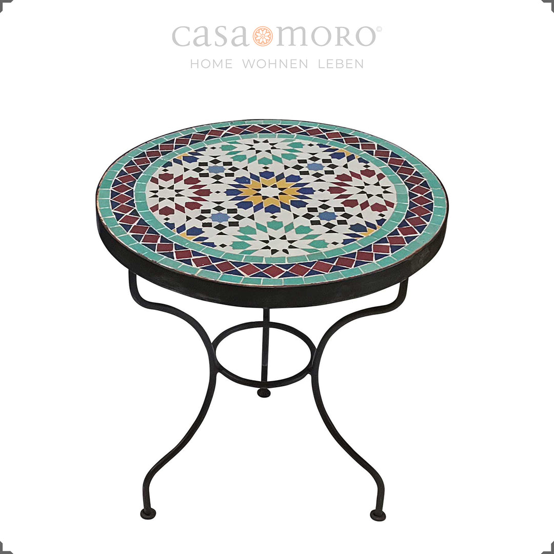 Ronde tafel met los mozaïekblad, flexibel te gebruiken in de woonkamer of hal